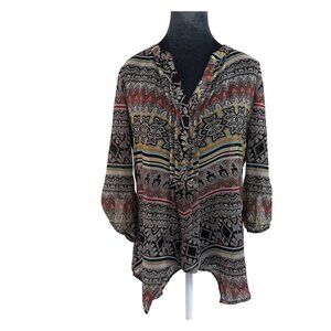 Democracy Boho Patterned Sheer Pullover Blouse - Mulit-Color Print - Size S